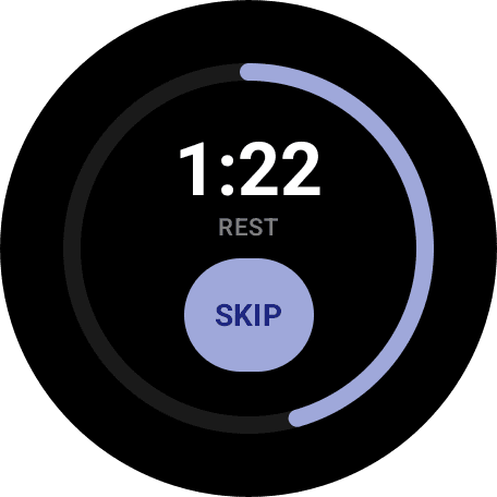 Wear OS app showing rest timer countdown